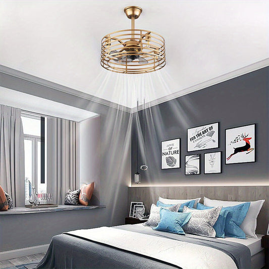 Hudson Industrial Caged Ceiling Fan Light | 4-Light Gold Chandelier Fan