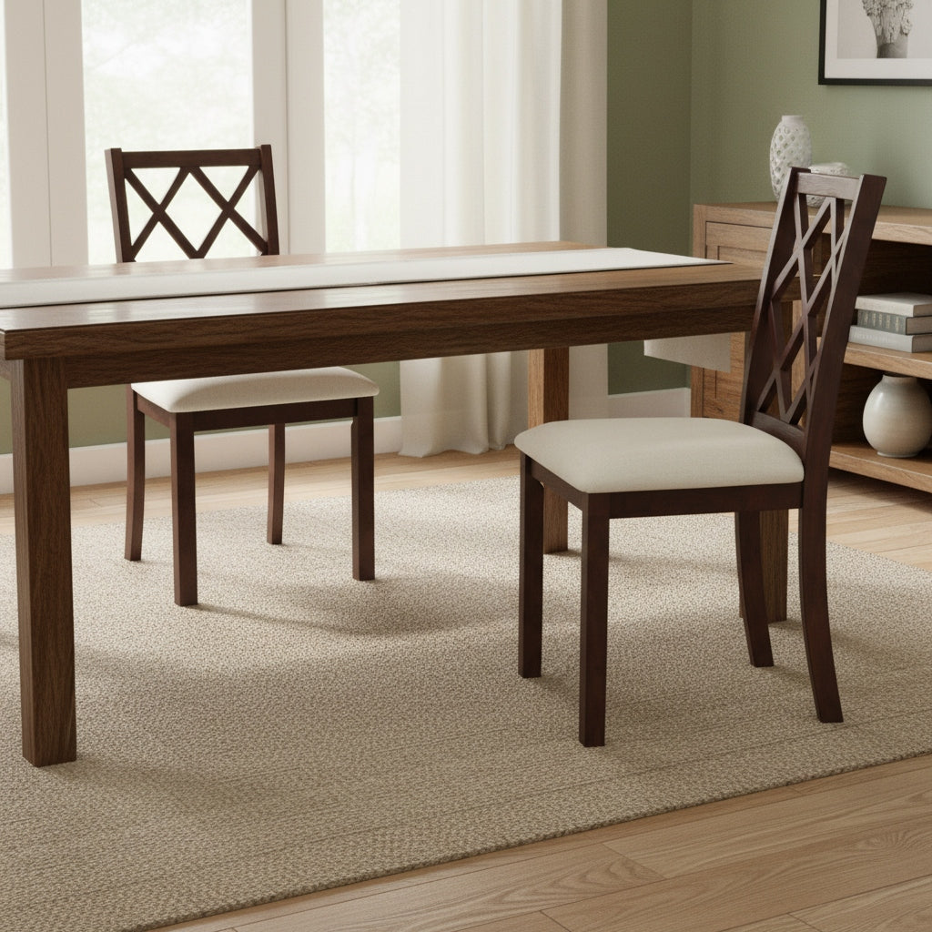 Set of 2 Dining Chairs with 400 lbs Capacity, Wooden Kitchen Chairs with Upholstered Seat Cushion & Rubber Wood Legs, Mid-Century Style Side Chairs for Dining Room, Restaurant, Cherry Brown
