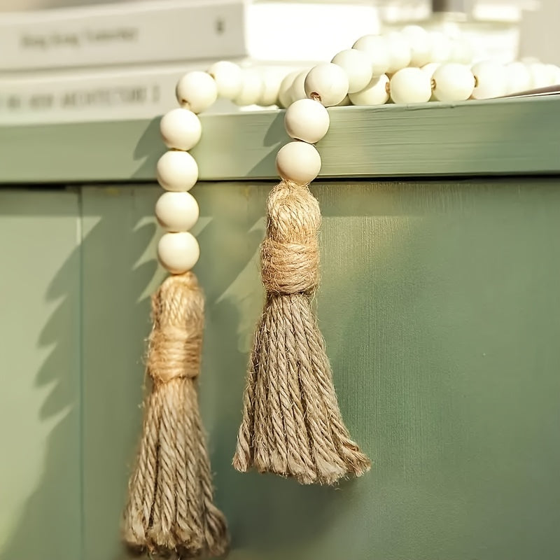 Boho Wooden Bead Garland with Tassels
