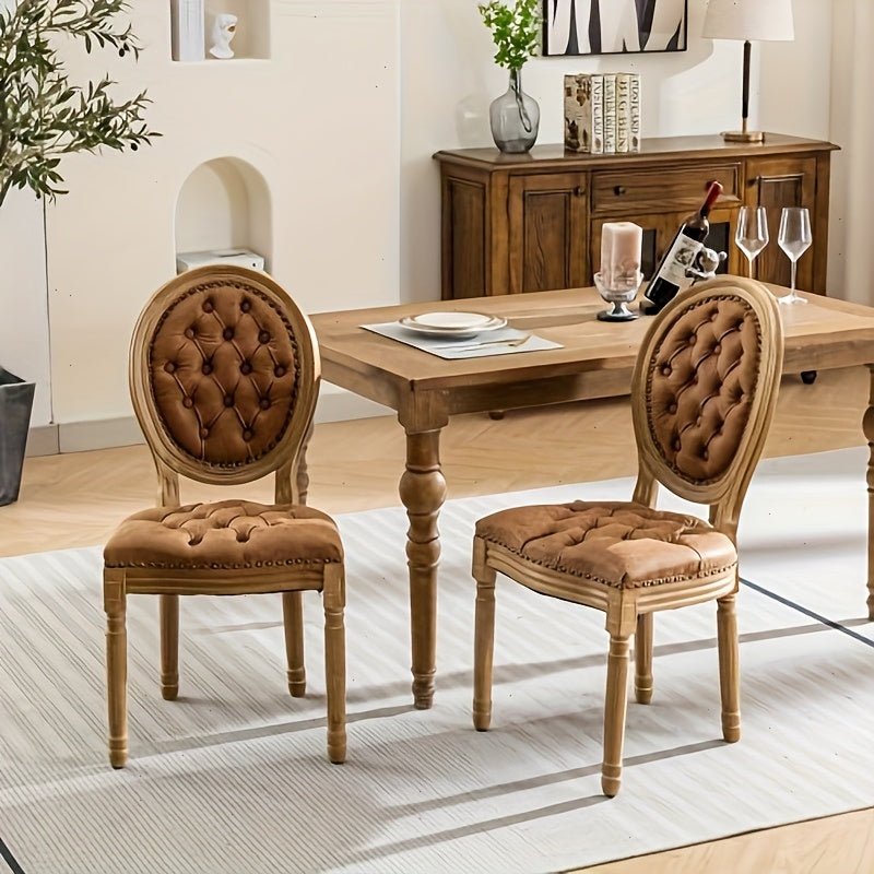 Classic French Style Dining Chairs - Solid Wood Frame, Faux Leather, Nail head accents - solid wood furniture by Chic Woods