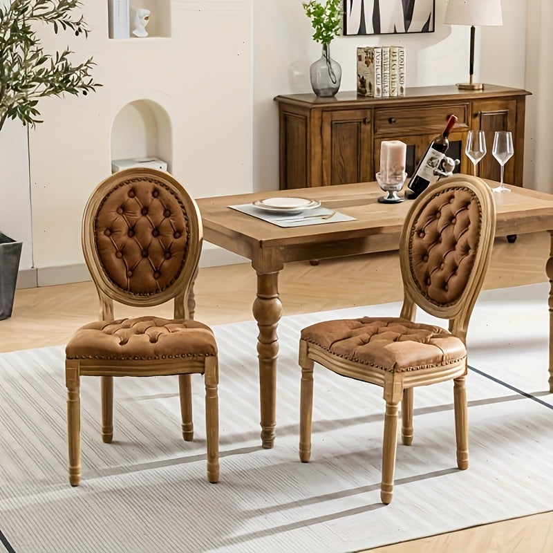 Classic French Style Dining Chairs- Solid Wood Frame, Faux Leather, Nail head accents