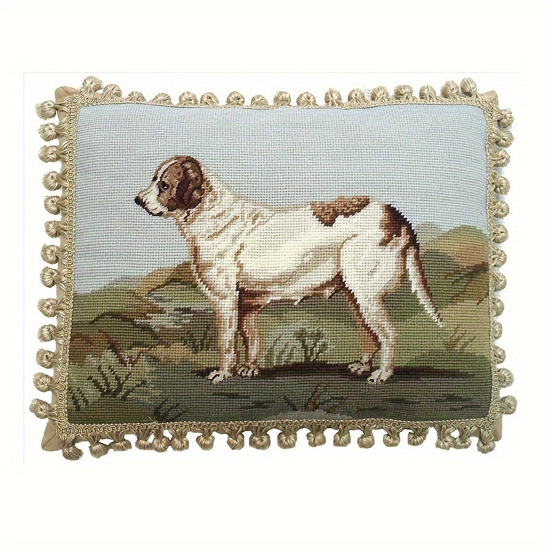 Decorative Needlepoint Hand-Embroidered Wool Throw Pillow