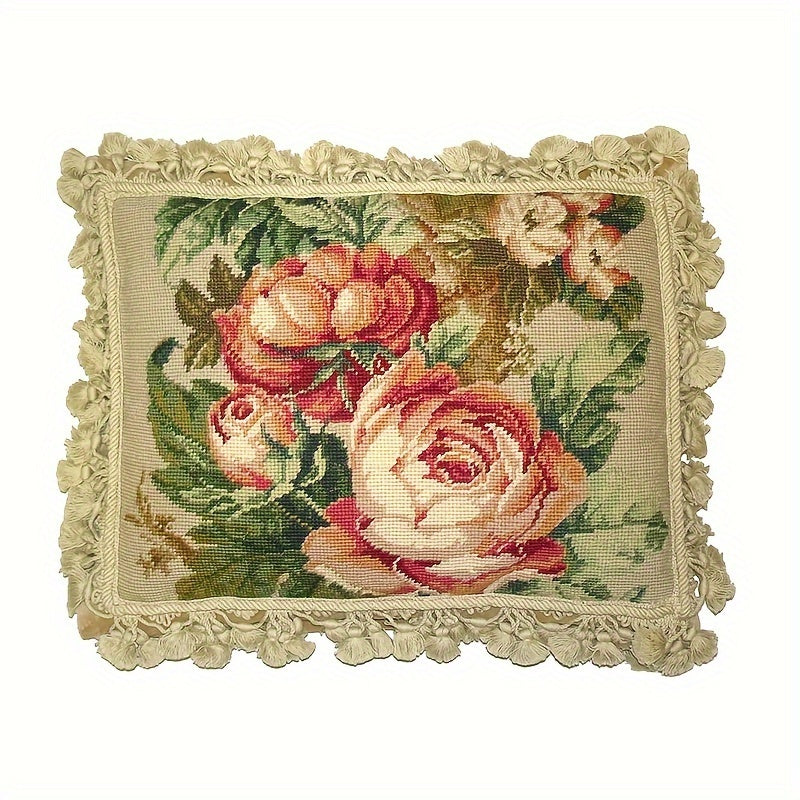 Decorative Needlepoint Hand-Embroidered Wool Throw Pillow