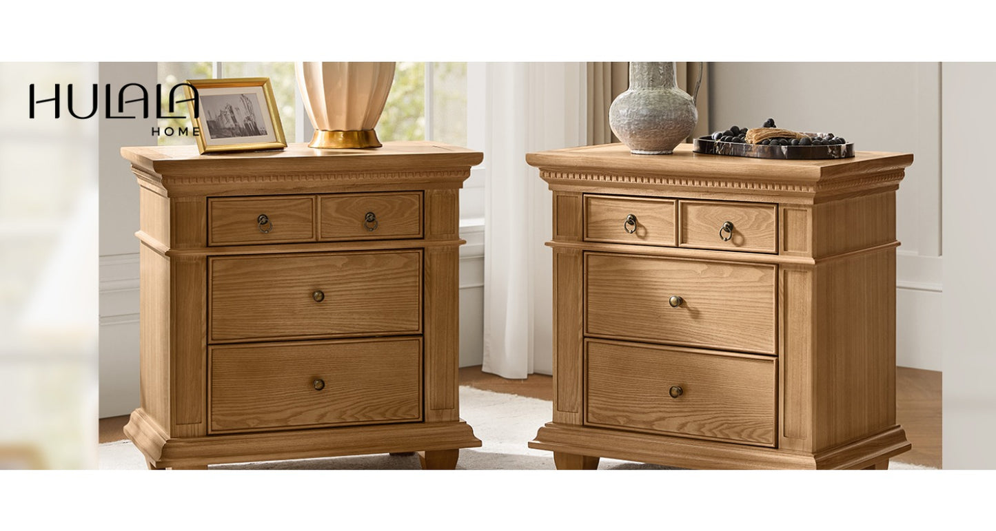 Walnut Nightstand with Charging Station & 3 Drawers