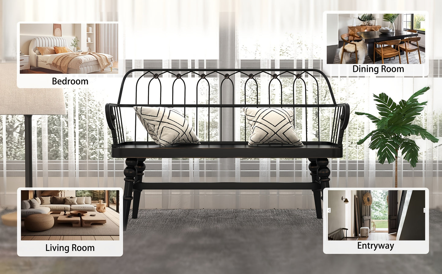 Farmhouse Spindle Back Wooden Bench