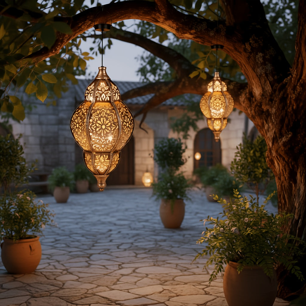 Metal Wall Mounted Lantern | Copper Hollow Solar Light, Suitable for Outdoor Terrace, Channel, Courtyard, Front Porch, Backyard Garden Decoration, Solar Charging, Nickel Battery