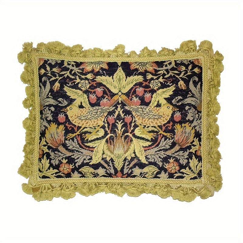 Decorative Needlepoint Hand-Embroidered Wool Throw Pillow