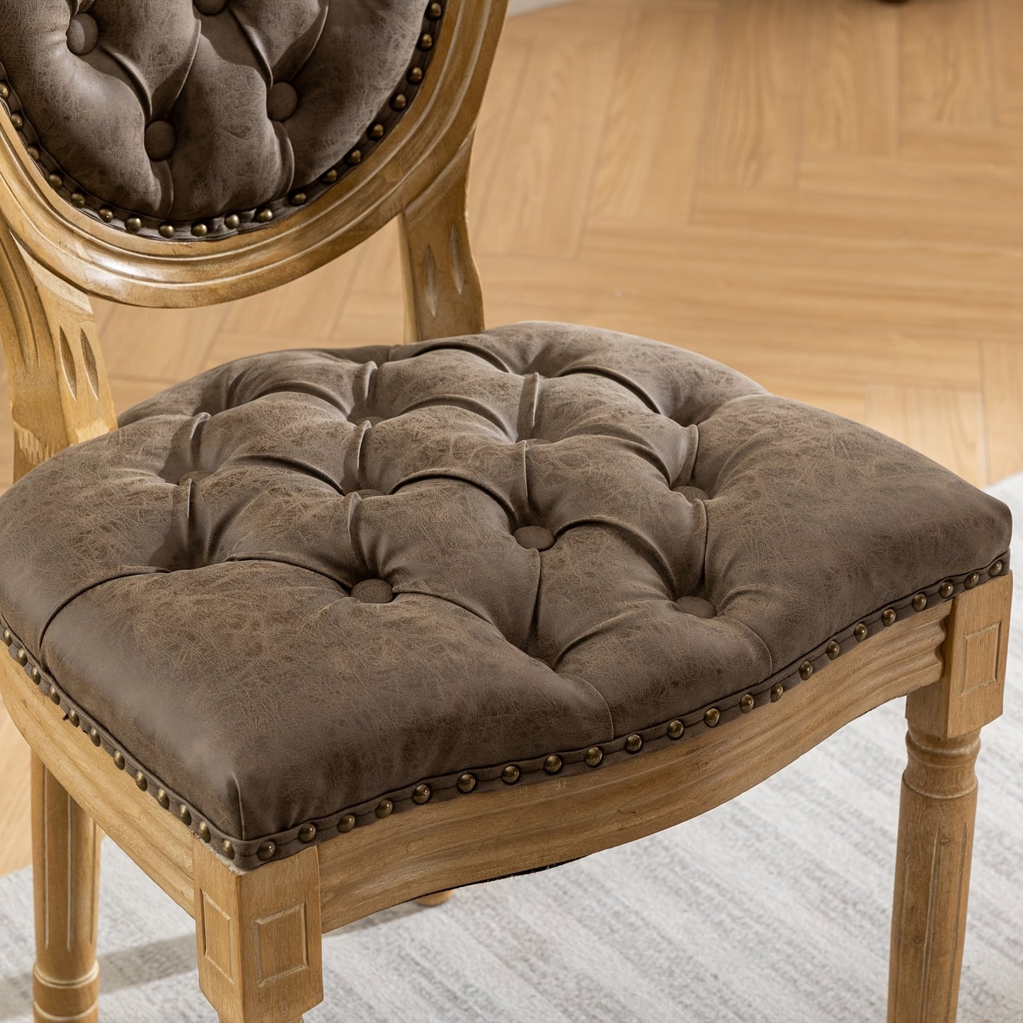 Classic French Style Dining Chairs - Solid Wood Frame, Faux Leather, Nail head accents - solid wood furniture by Chic Woods