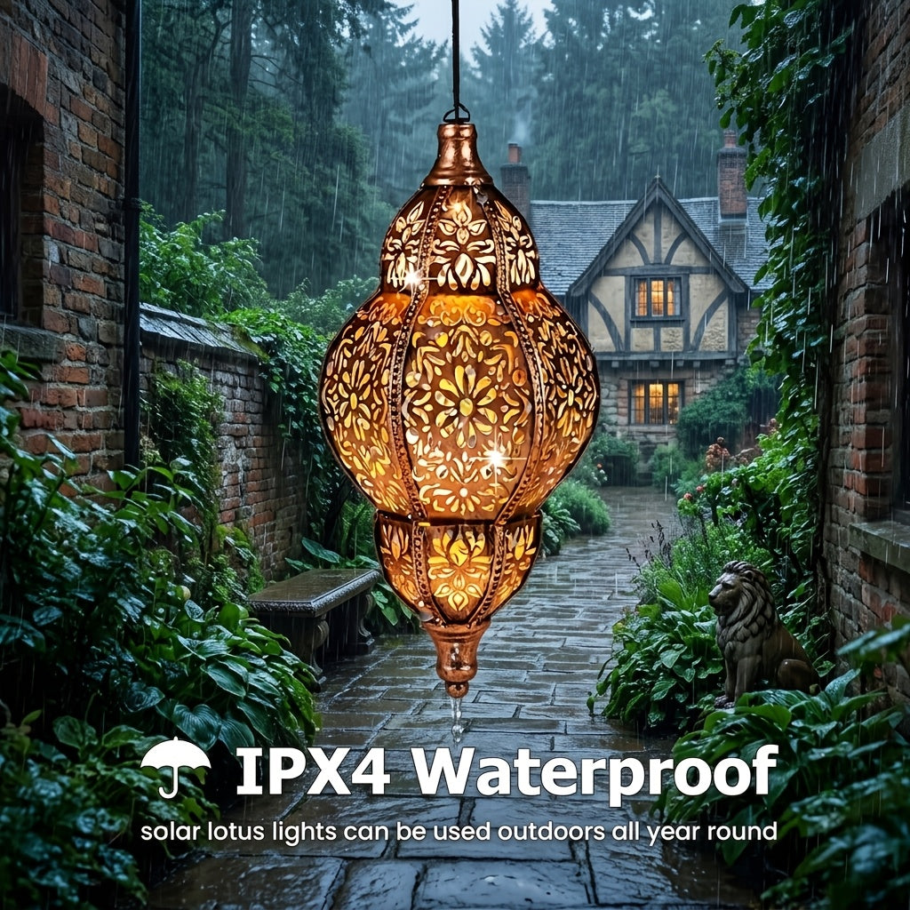 Metal Wall Mounted Lantern | Copper Hollow Solar Light, Suitable for Outdoor Terrace, Channel, Courtyard, Front Porch, Backyard Garden Decoration, Solar Charging, Nickel Battery