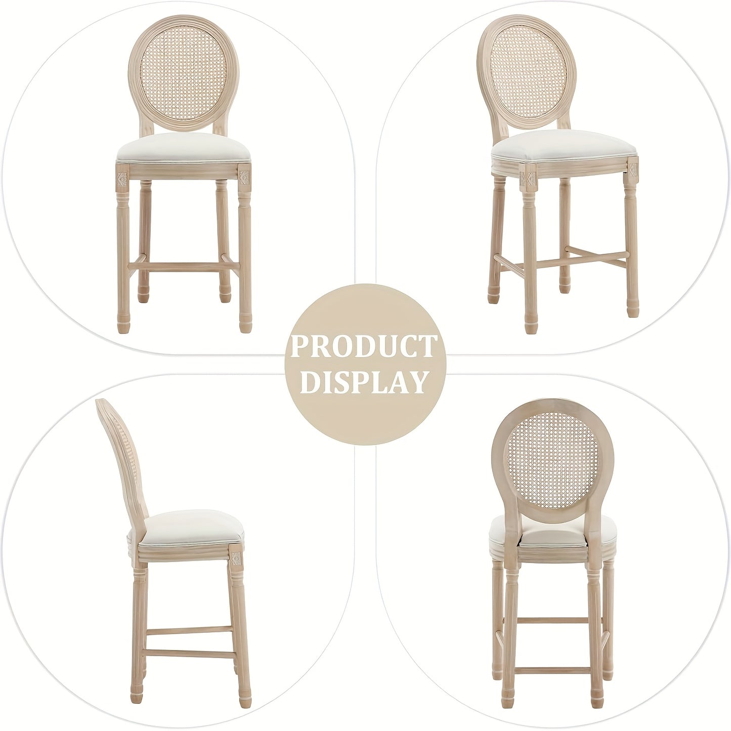 The Coletta Cane Back Counter Stools – Upholstered Solid Wood Counter Height Stools (Set of 2)