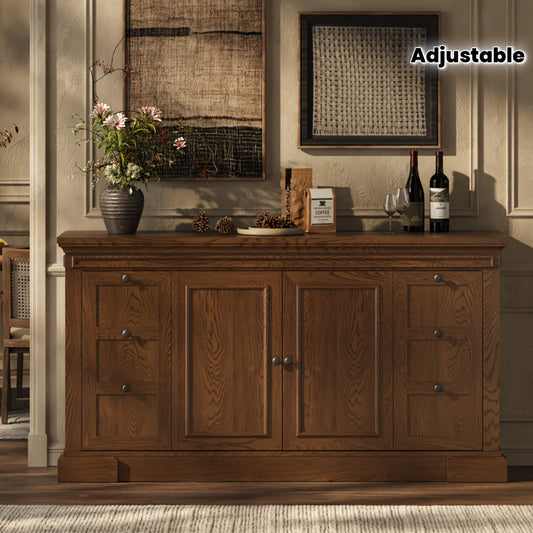 Heritage Farmhouse Buffet Cabinet – 63" Wooden Sideboard with Drawers & Doors