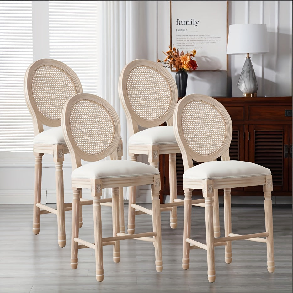 The Coletta Cane Back Counter Stools – Upholstered Solid Wood Counter Height Stools (Set of 2)