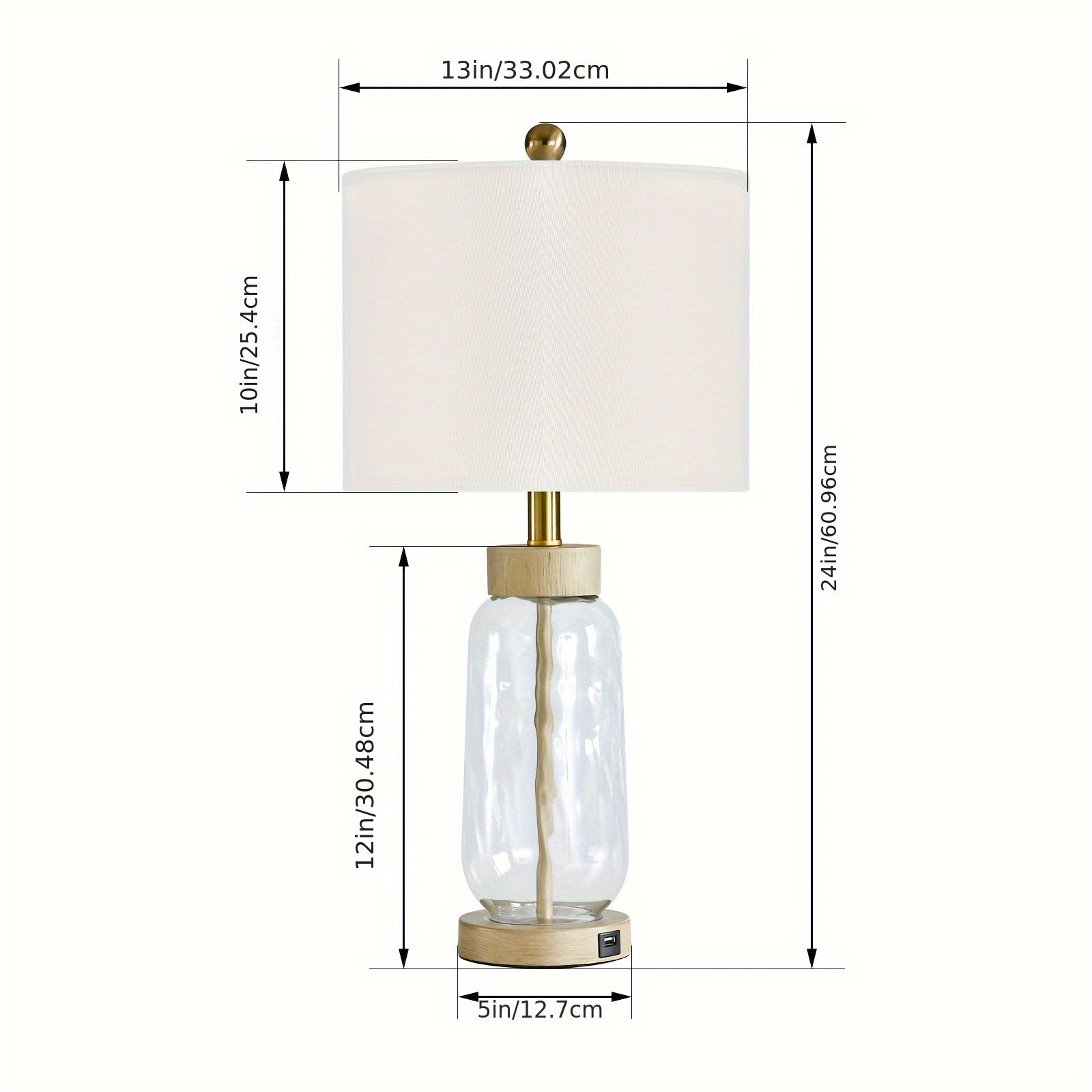 Set of 2 Clear Glass Table Lamps with USB charge port