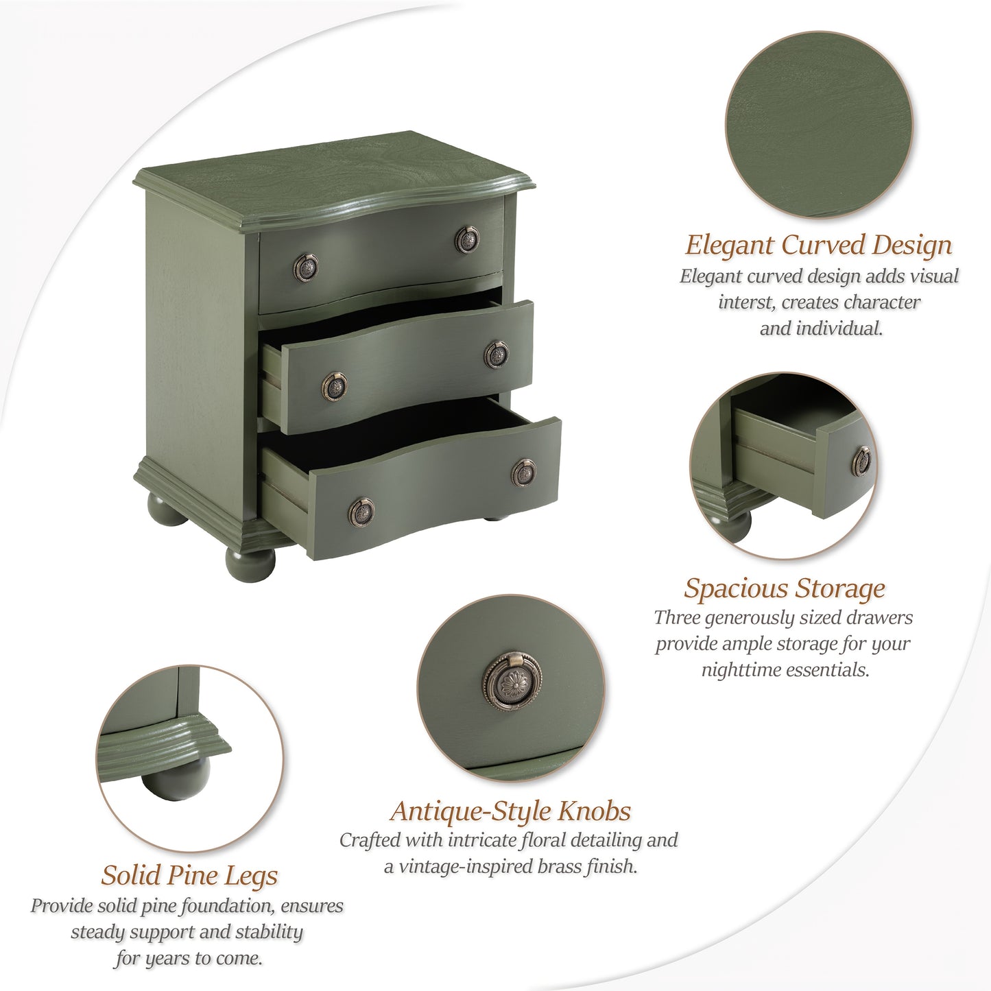 Harrington Farmhouse 3-Drawer Nightstand