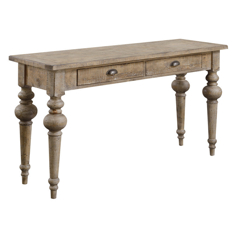 Taupe Sofa Table - Rustic Modern Console Table with Turned Legs, No Assembly Required, Easy-Clean Durable Non-Wood Material, Sandstone Buff/Taupe, 54"W x 17"D x 30"H (≥27" Height) for, Entryway, Hallway Furniture