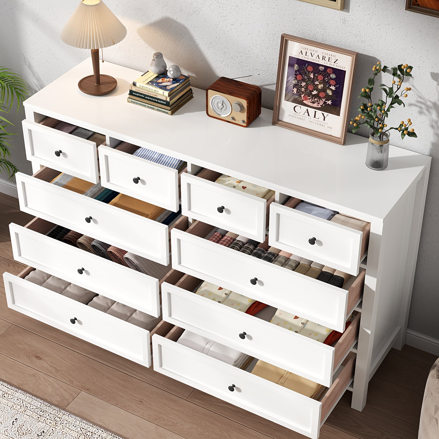Farmhouse 10 - Drawer Dresser – White Large Storage Chest with Metal Handles & Square Wood Legs | Bedroom & Living Room Cabinet - solid wood furniture by Chic Woods