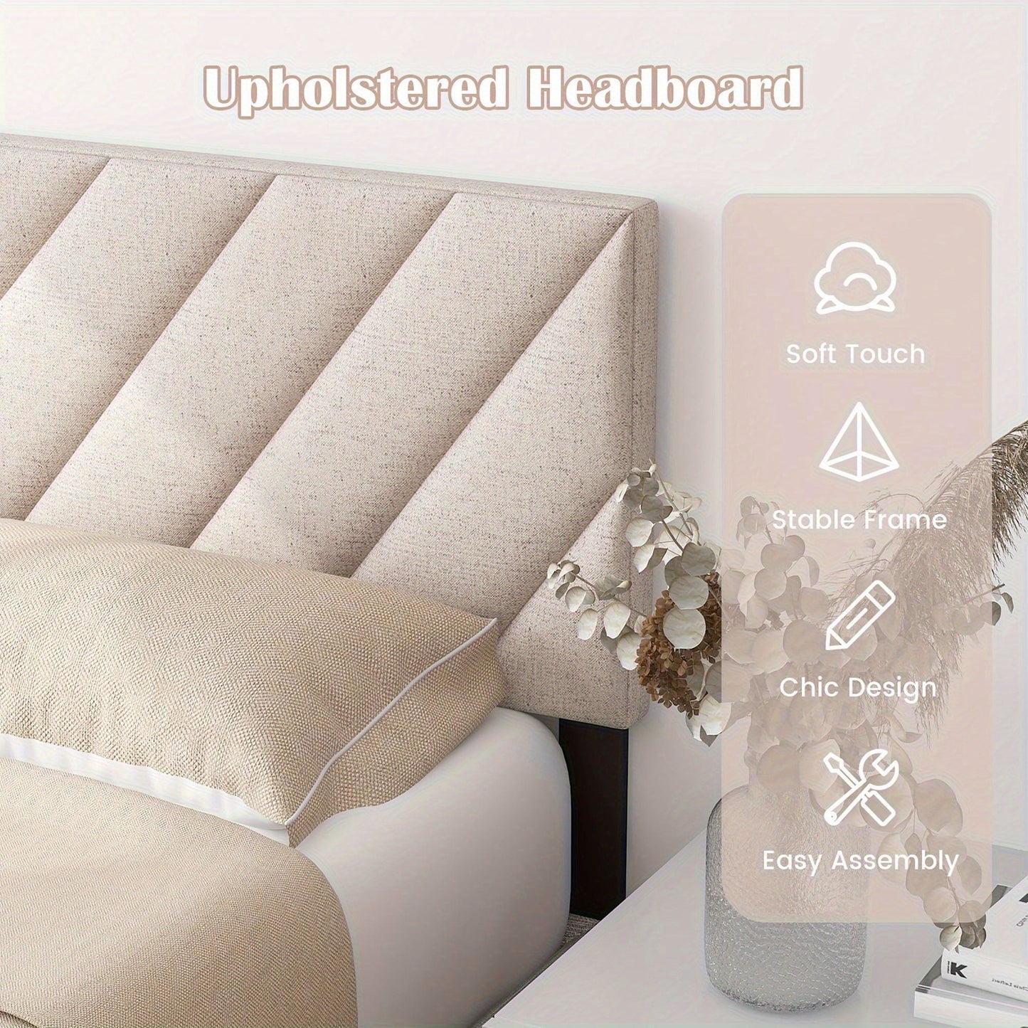 Linen Upholstered Queen Headboard – Beige