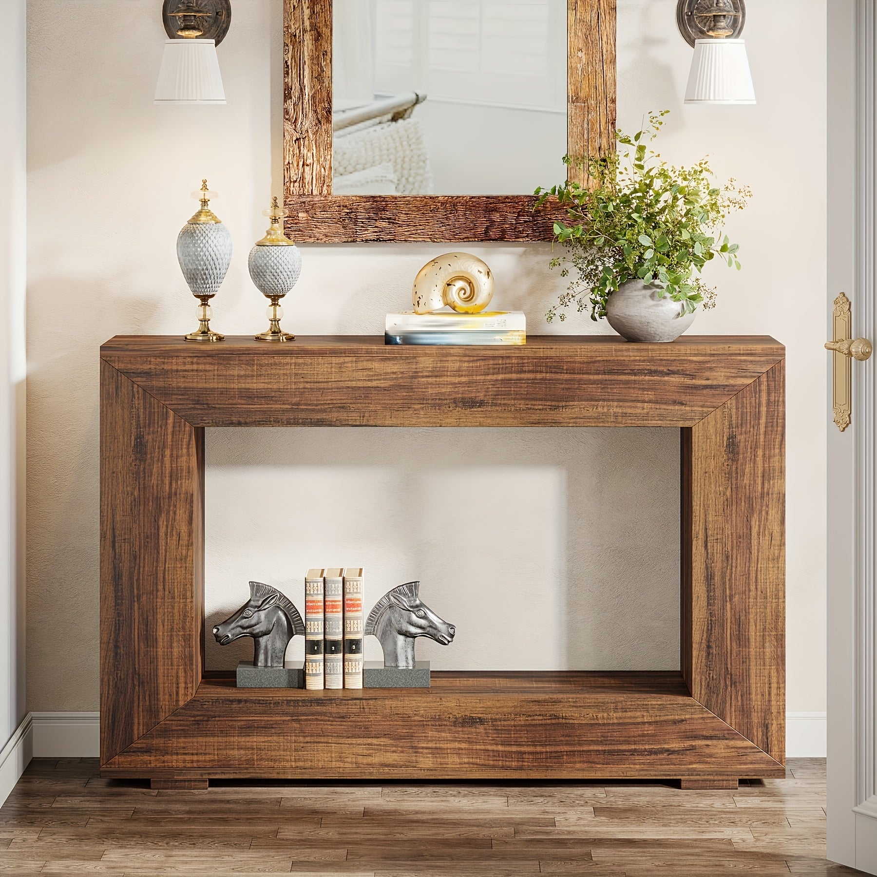 Rustic wood and Metal Console Table