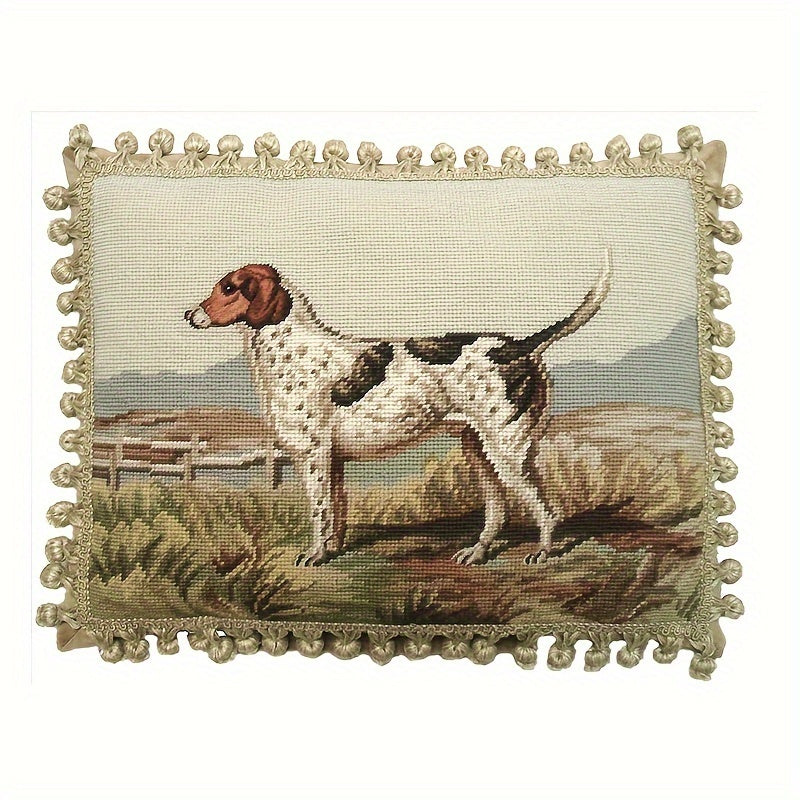 Decorative Needlepoint Hand-Embroidered Wool Throw Pillow