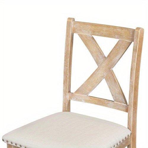 Thompson 6 - Piece Farmhouse Dining Set - 82" Extendable Table with Footrest, 4 Upholstered Chairs & Bench, Natural beige Cushions - solid wood furniture by Chic Woods