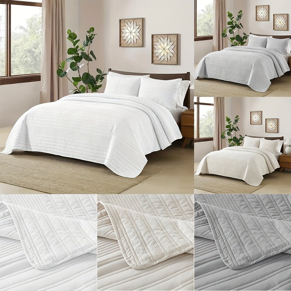 Ultra - Lightweight Embossed Bedding Set – Soft, Breathable 3 - Piece Quilt Set - solid wood furniture by Chic Woods