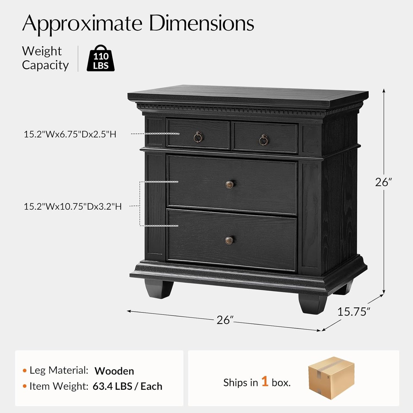 Walnut Nightstand with Charging Station & 3 Drawers