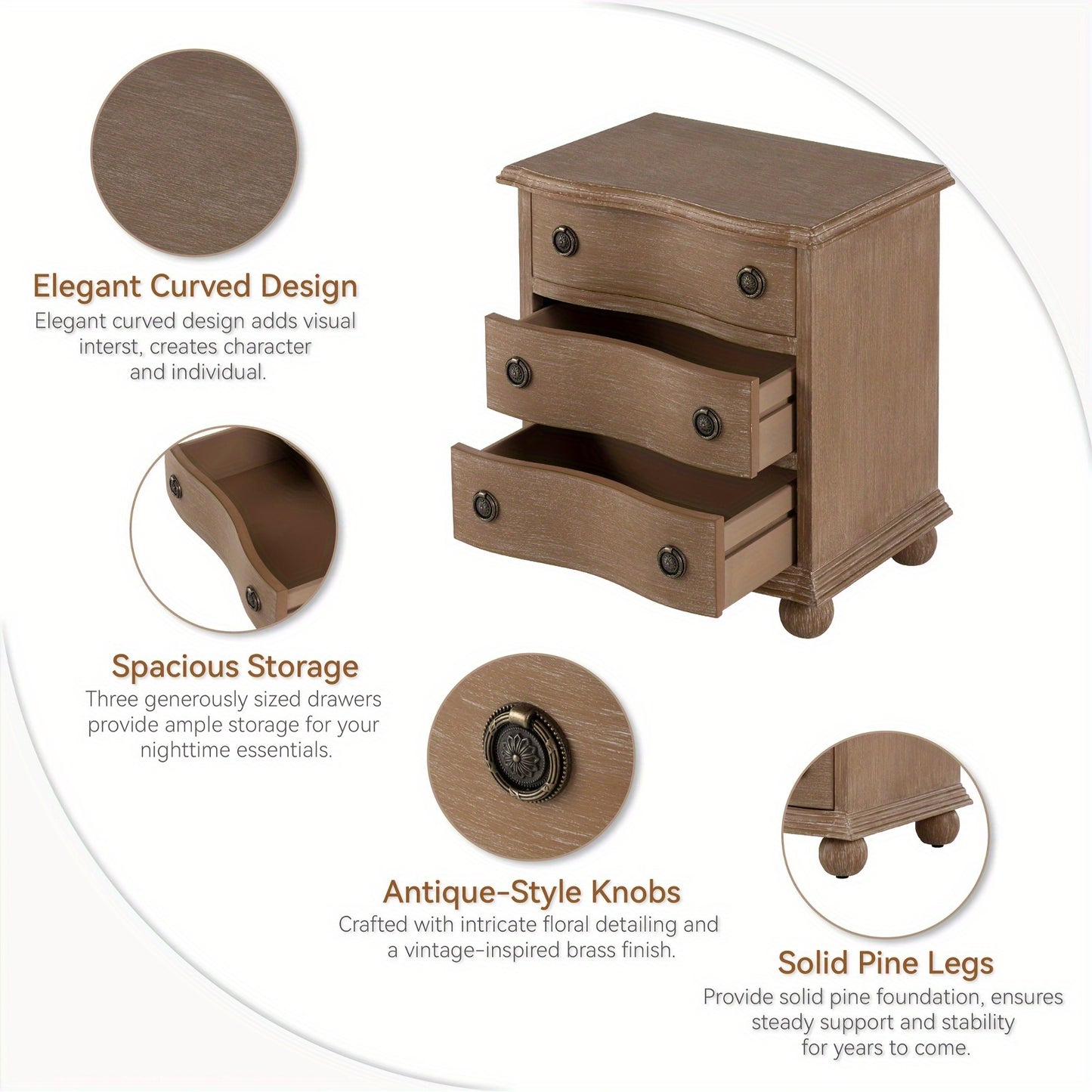Harrington Farmhouse 3-Drawer Nightstand