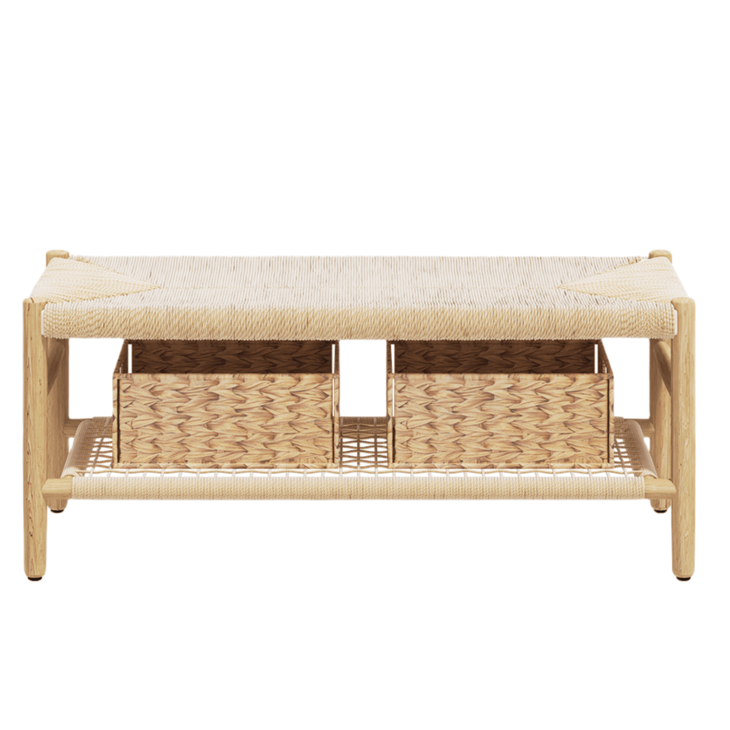 Cambria Rattan Storage Bench | 39” Woven Seat with Baskets