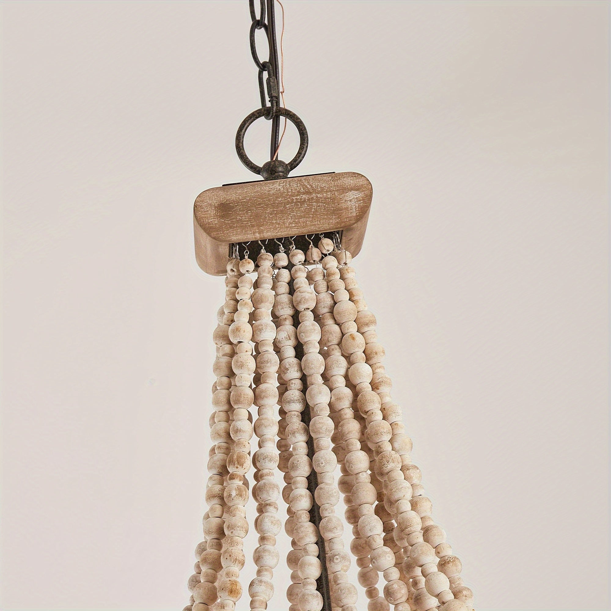 Boho Luxe 4-Light Distressed Wood Beaded Chandelier