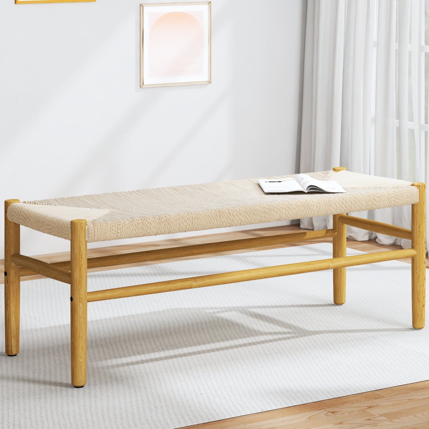 Cambria Rattan Storage Bench | 39” Woven Seat with Baskets