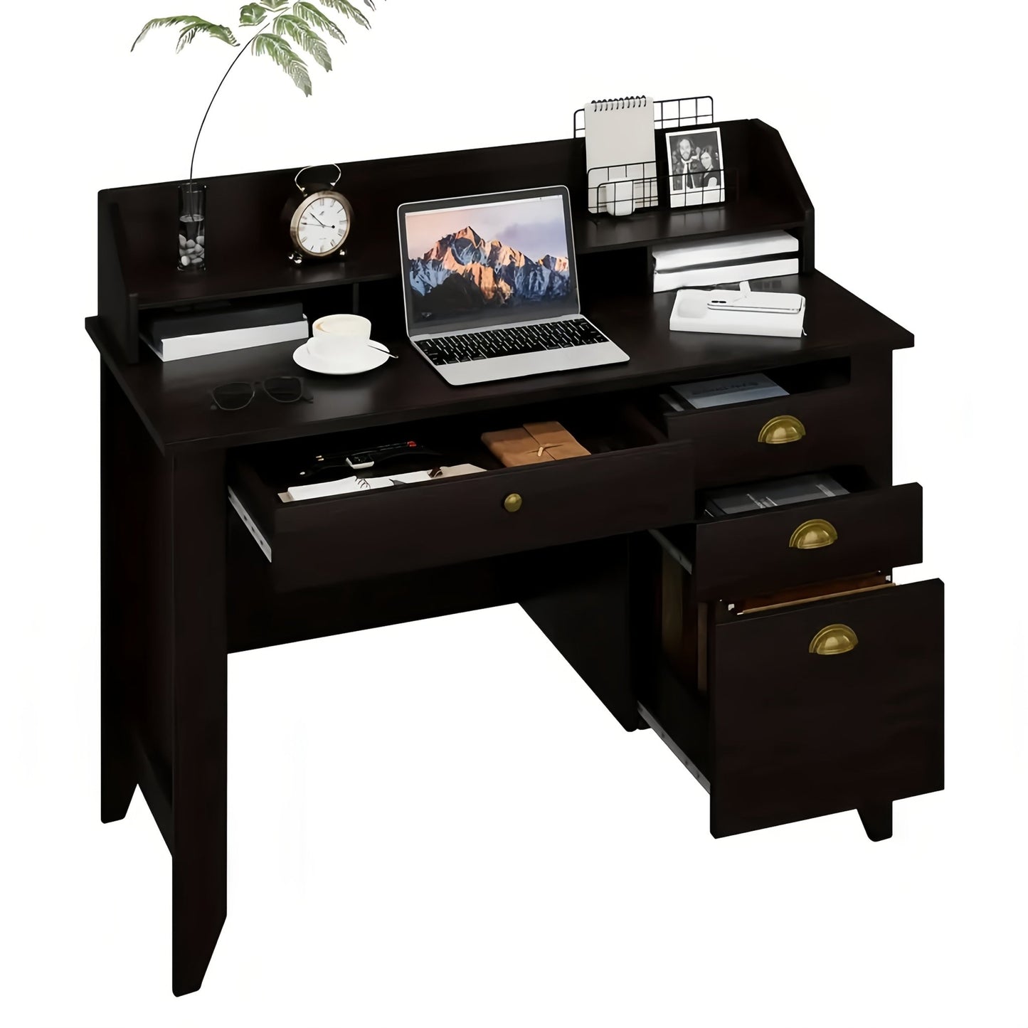 Chic Woods Home Collection — 47” Modern Home Office Desk with File Drawer & Elevated Monitor Shelf (Black + White) - solid wood furniture by Chic Woods