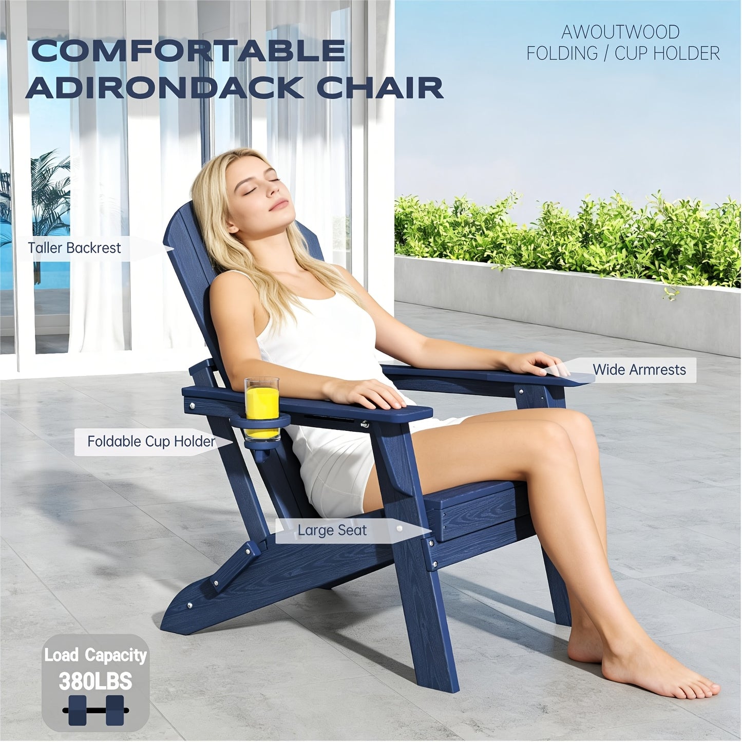 HDPE Folding Adirondack Chair 4Pack/6Pack, All-Weather Fire Pit Chairs with Cup Holder, Outdoor Lawn Chair for Patio Garden