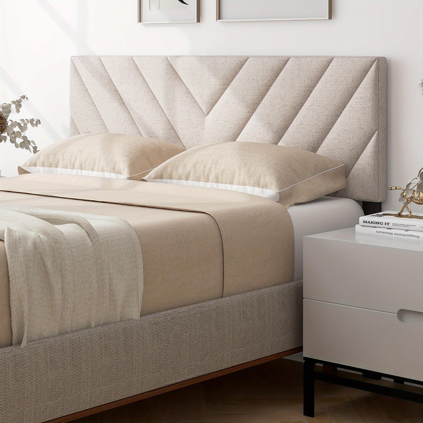 Linen Upholstered Queen Headboard – Beige