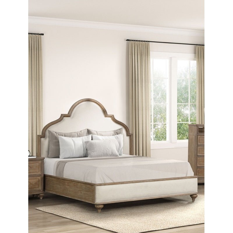 Oakridge Rustic Oak King Bed | Solid Wood Upholstered Frame
