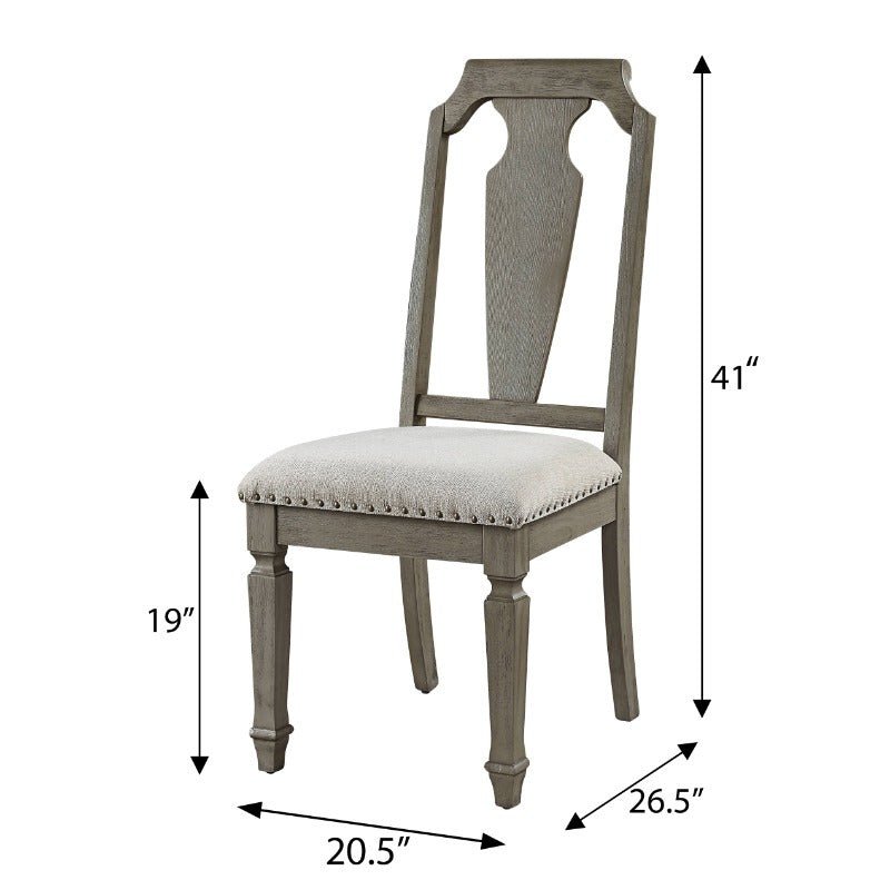 • “Weathered Oak Open - Back Side Chairs – Set of 2 (Beige Upholstery)” - solid wood furniture by Chic Woods