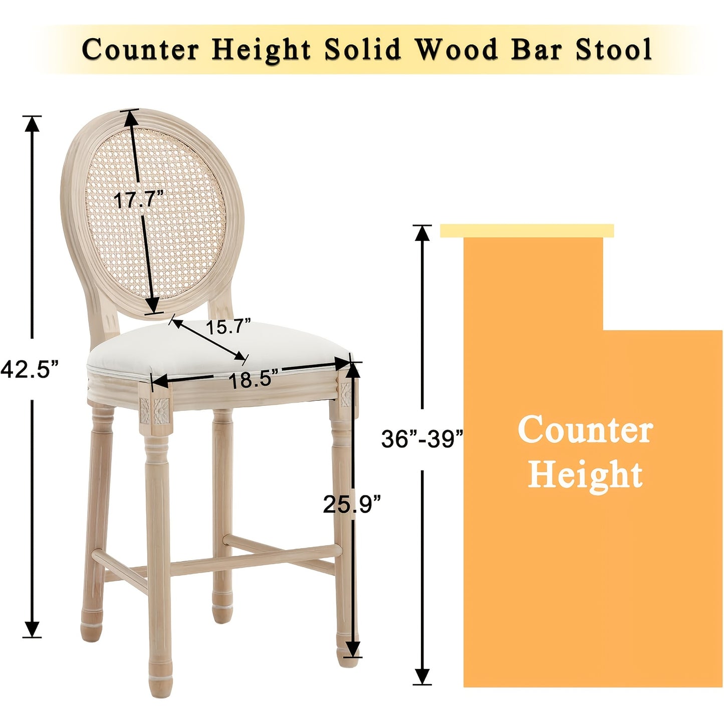 The Coletta Cane Back Counter Stools – Upholstered Solid Wood Counter Height Stools (Set of 2)