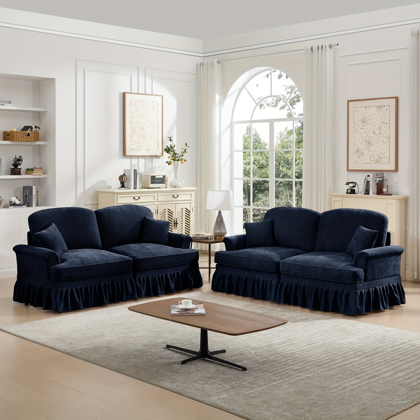 76.4 Inch Chenille Modular Sectional Sofa - 2-Seat L-Shaped Couch with Detachable Ruffled Skirt, Plush Foam Cushions & Hardwood Frame, Comfy Deep Seat, Retro Modern Design for Living Room & Apartment, Easy Assembly, Durable &