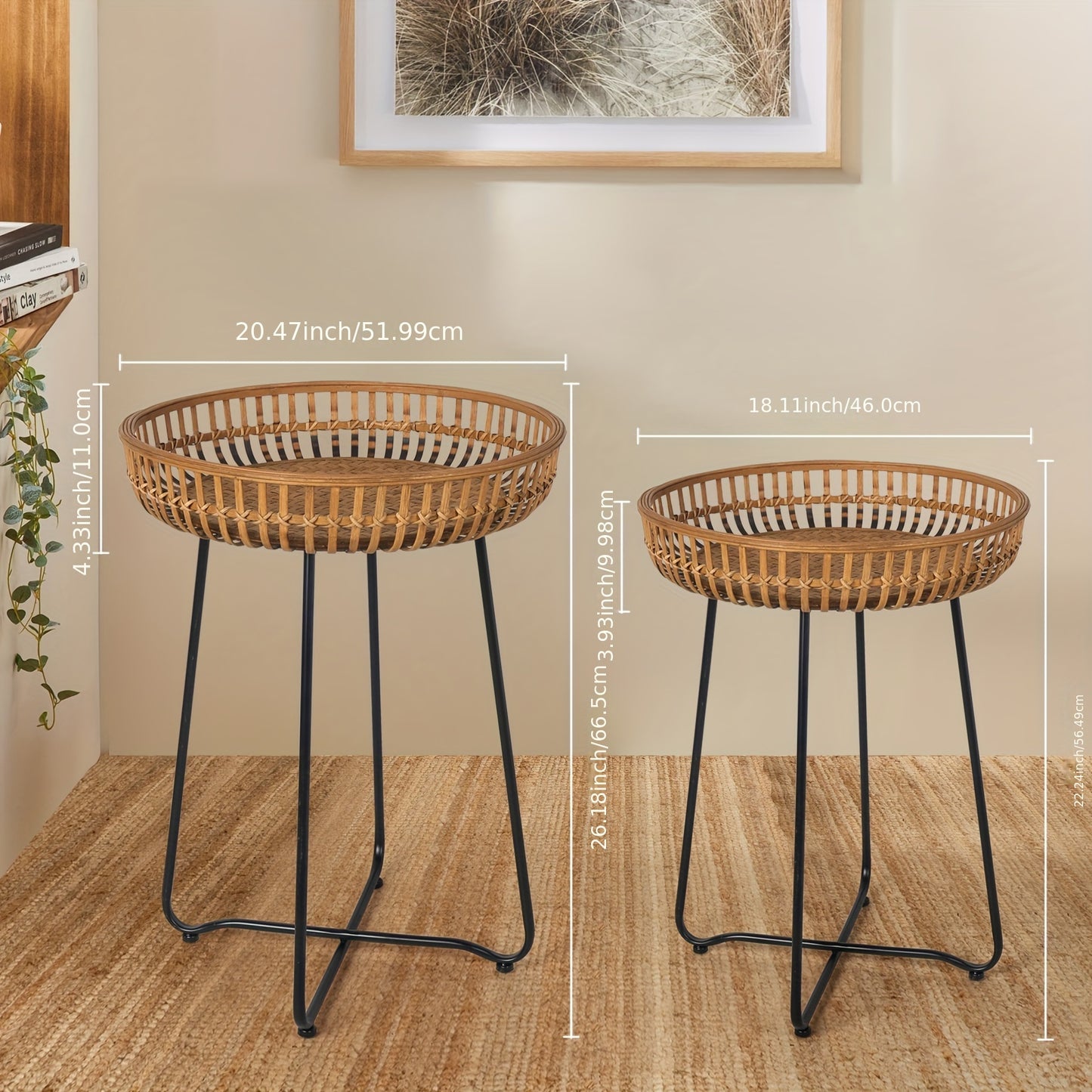 Set of two Rattan nesting Side Table