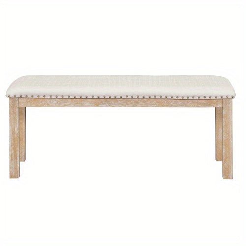 Thompson 6 - Piece Farmhouse Dining Set - 82" Extendable Table with Footrest, 4 Upholstered Chairs & Bench, Natural beige Cushions - solid wood furniture by Chic Woods