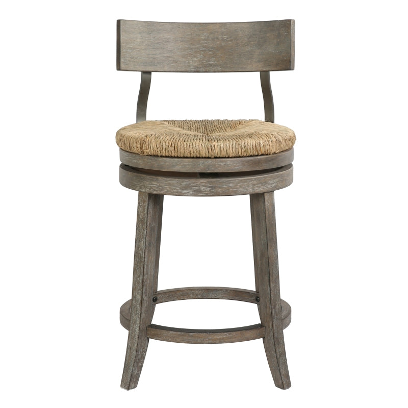 Farmhouse 26' Wood Counter Height Bar Stool with Natural Seagrass Seat Reclaimed Gray