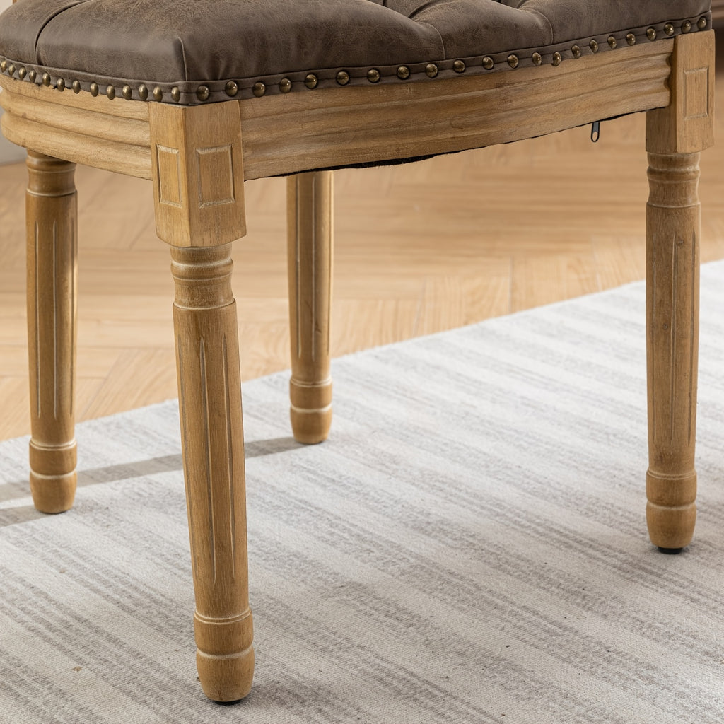 Classic French Style Dining Chairs- Solid Wood Frame, Faux Leather, Nail head accents