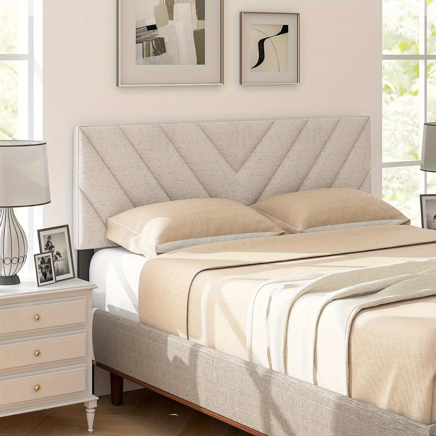 Linen Upholstered Queen Headboard – Beige