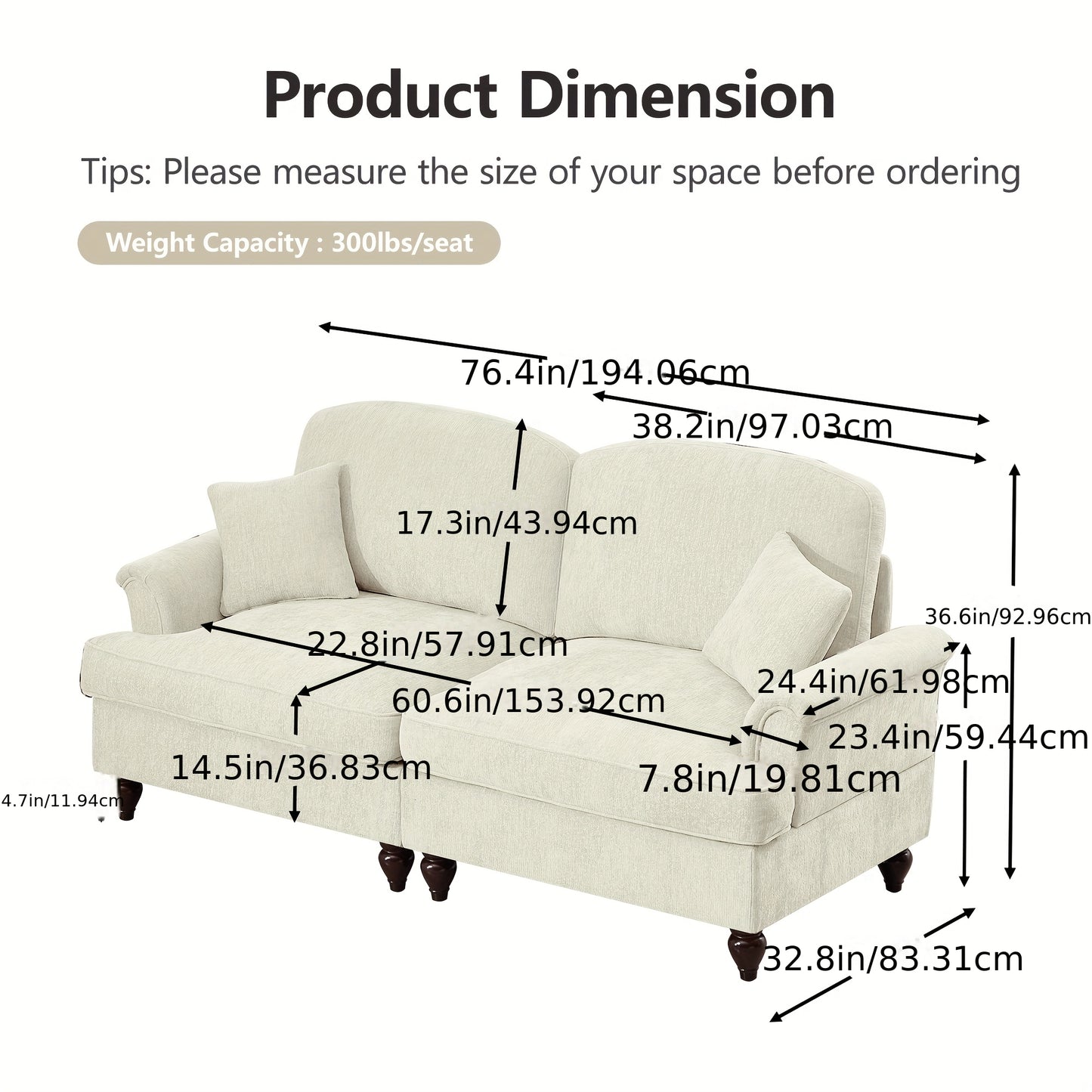76.4 Inch Chenille Modular Sectional Sofa - 2-Seat L-Shaped Couch with Detachable Ruffled Skirt, Plush Foam Cushions & Hardwood Frame, Comfy Deep Seat, Retro Modern Design for Living Room & Apartment, Easy Assembly, Durable &
