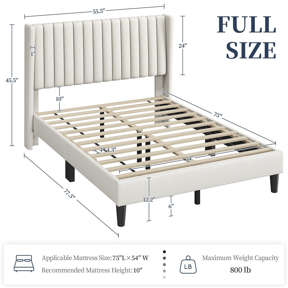 Sloane Wingback Bed – Upholstered Platform Frame, Easy Assembly - solid wood furniture by Chic Woods