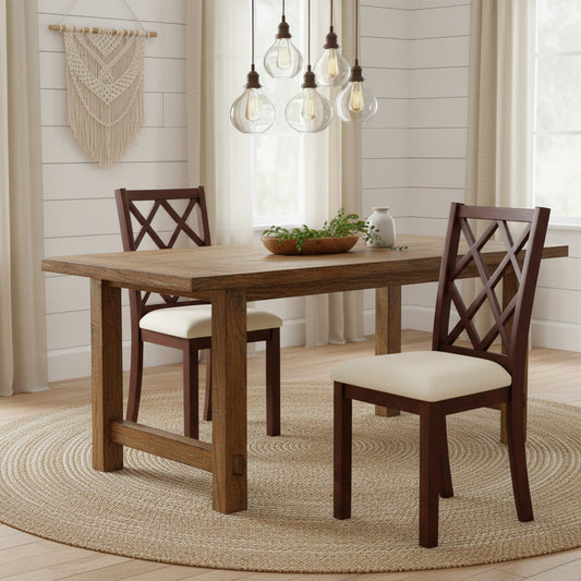 Set of 2 Dining Chairs with 400 lbs Capacity, Wooden Kitchen Chairs with Upholstered Seat Cushion & Rubber Wood Legs, Mid-Century Style Side Chairs for Dining Room, Restaurant, Cherry Brown