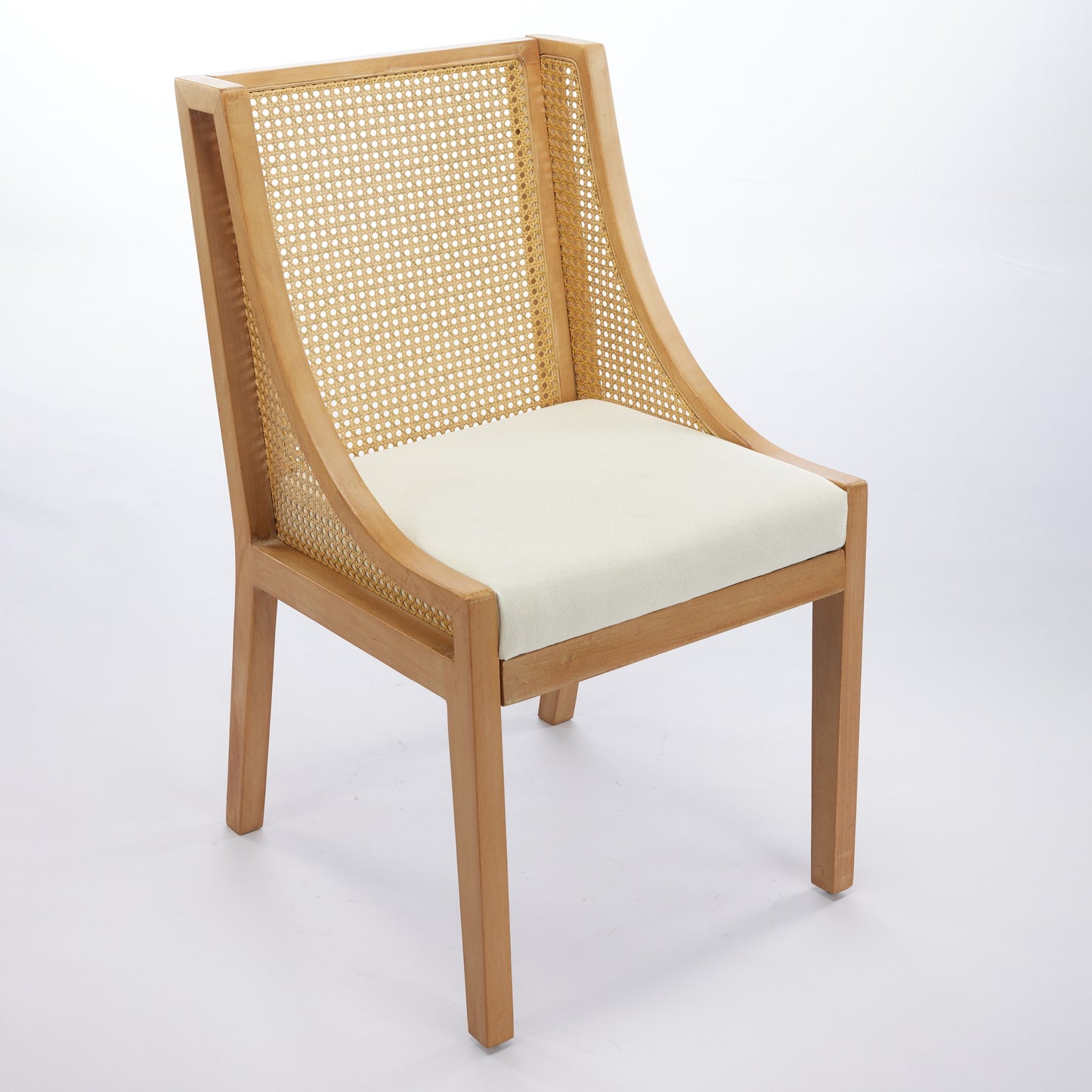 Camden Rattan Dining Arm Chair | Solid Wood Frame with Linen Seat