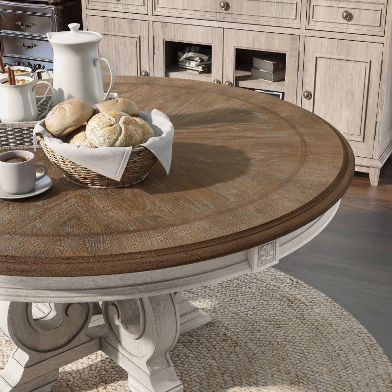Dining Room 1pc Table Pedestal Base Antique White Round Table Solid Wood Furniture Rustic Style