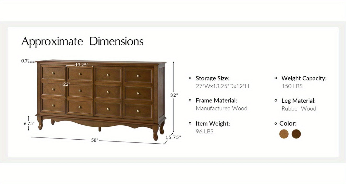 Everwoods 58” Solid Wood Buffet Cabinet