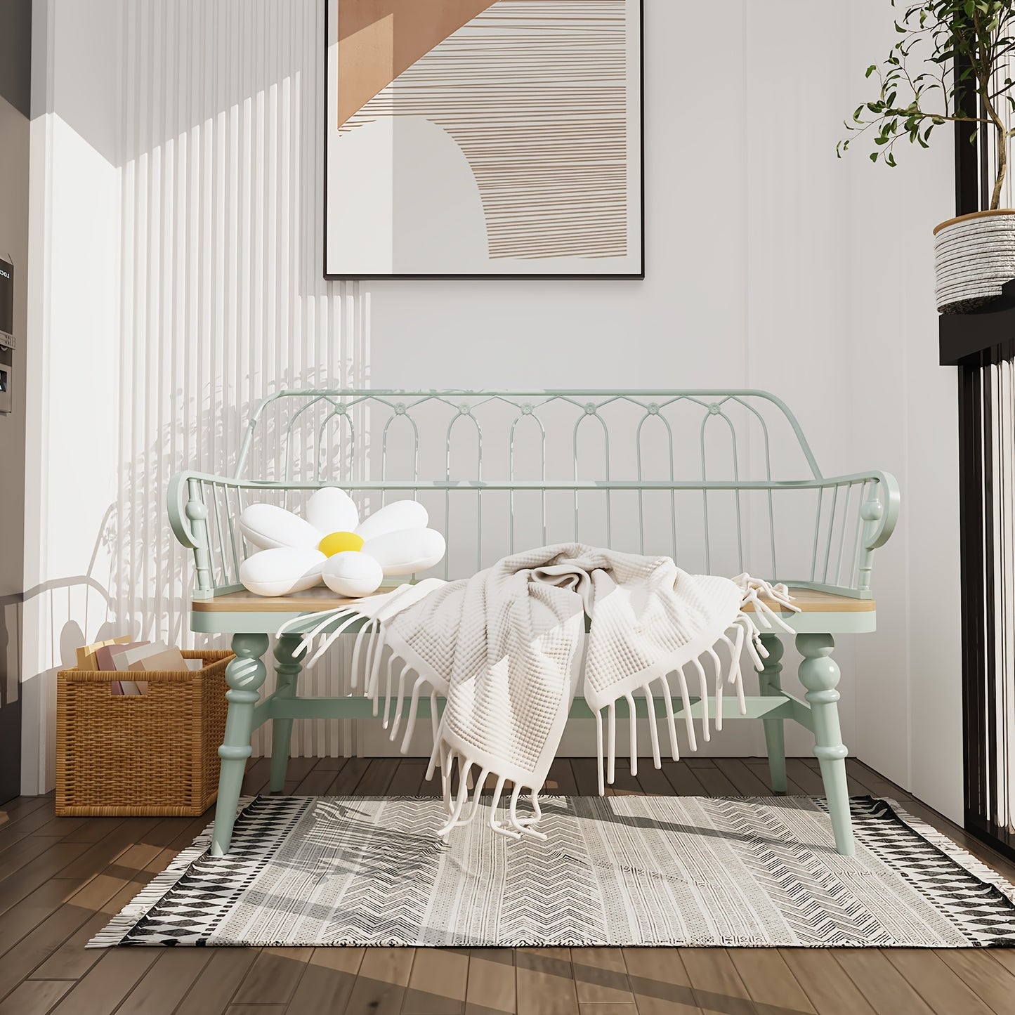 Farmhouse Spindle Back Wooden Bench