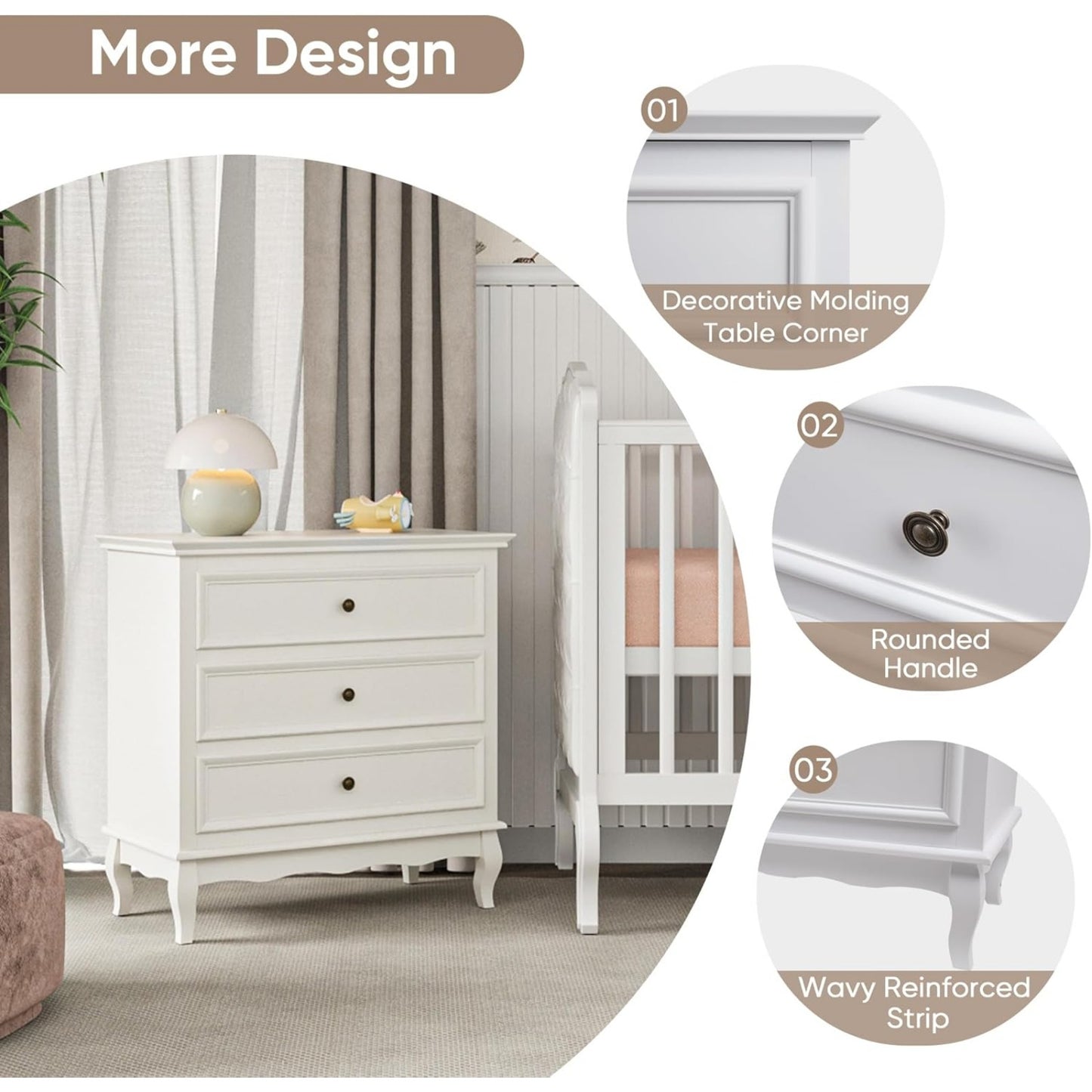 Aurelia Modern White 3-Drawer Dressers – Set of 2 | Gold Pulls